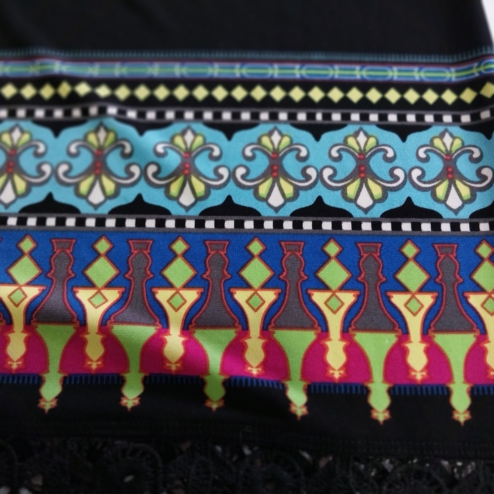 Ali Miles Black Tunic with Multicolor Geometric Trim and Crochet Hem - Picture 14 of 15